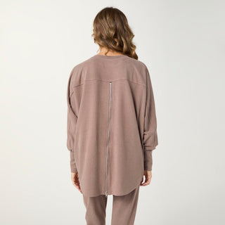 Weekend Brushed Zipper Back Long Sleeve Top - Hardwood