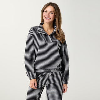 Cozymaxx Quilt Quarter Zip Long Sleeve - Black/Grey