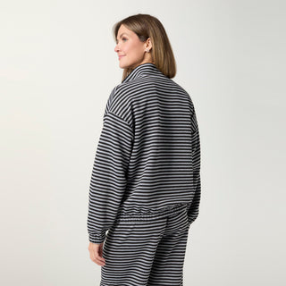 Cozymaxx Quilt Quarter Zip Long Sleeve - Black/Grey