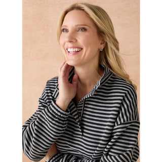 Cozymaxx Quilt Quarter Zip Long Sleeve - Black/Grey