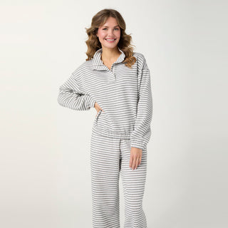 Cozymaxx Quilt Quarter Zip Long Sleeve - White/Grey