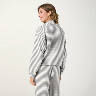 Cozymaxx Quilt Quarter Zip Long Sleeve - White/Grey