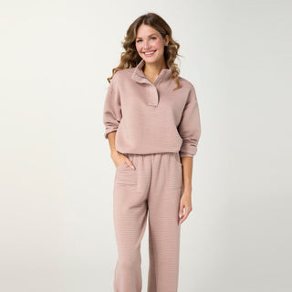 Cozymaxx Quilt Quarter Zip Long Sleeve - Dusty Rose