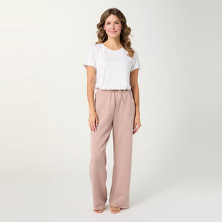 Cozymaxx Quilt Wide Leg Pants - Dusty Rose