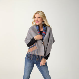 Franca Reversible Button Front Wrap - Denim/Camel/Grey