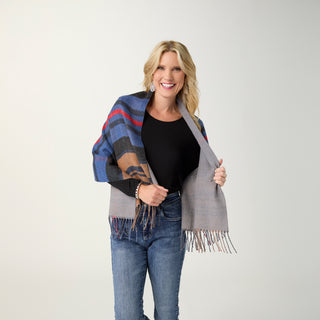 Franca Reversible Button Front Wrap - Denim/Camel/Grey