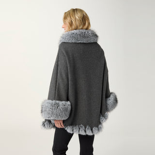 Mira Wrap with Faux Fur Trim - Grey