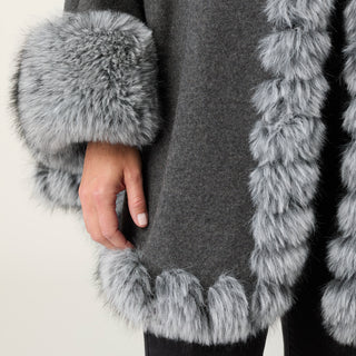 Mira Wrap with Faux Fur Trim - Grey