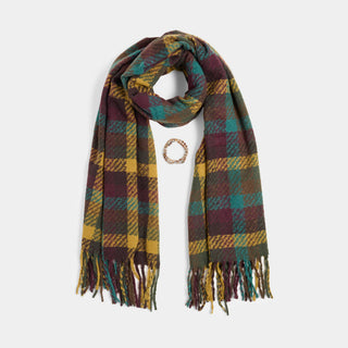Scarf + Bracelet Set - Green/Brown