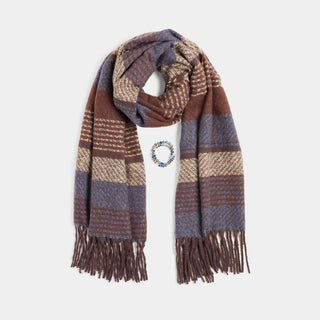 Scarf + Bracelet Set - Blue/Brown
