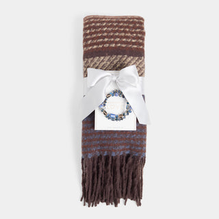 Scarf + Bracelet Set - Blue/Brown