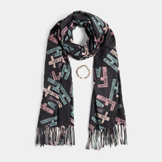 Faith Verse Scarf + Bracelet Set - Black