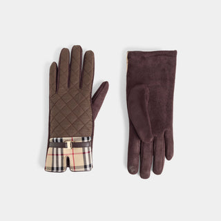 Plaid Puffer Touchscreen Gloves - Chocolate