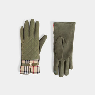 Plaid Puffer Touchscreen Gloves - Army Green