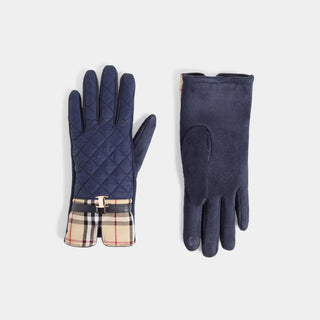 Plaid Puffer Touchscreen Gloves - Navy