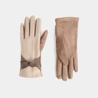 Faux Leather Twist Houndstooth Touchscreen Gloves - Tan