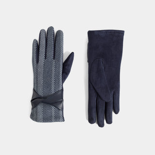 Faux Leather Twist Houndstooth Touchscreen Gloves - Dark Blue