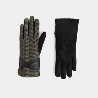 Faux Leather Twist Houndstooth Touchscreen Gloves - Sage
