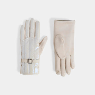 Vertical Puffer Touchscreen Gloves - Iridescent White