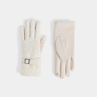 Sherpa Belted Touchscreen Gloves - Winter White