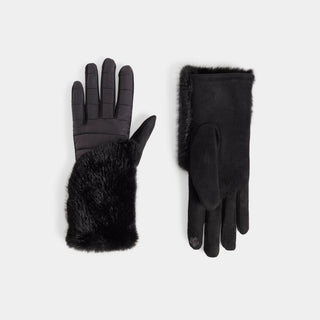 Asymetrical Fur Wrist Touchscreen Gloves - Black