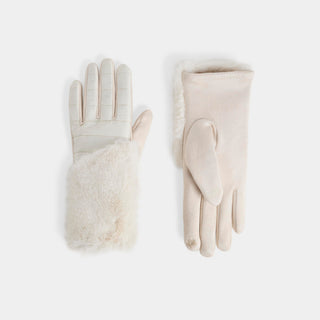 Asymetrical Fur Wrist Touchscreen Gloves - Winter White