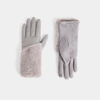 Asymetrical Fur Wrist Touchscreen Gloves - Grey