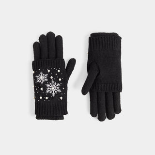Snowflake Convertible Gloves - Black