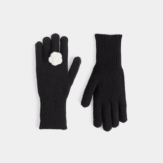 Crochet Flower Gloves - Black