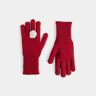 Crochet Flower Gloves - Red