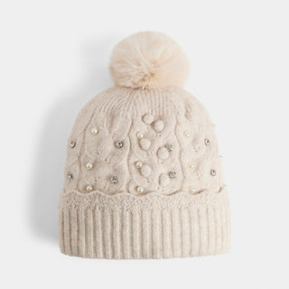 Sweet Scallop Glam Knit Hat - Cream