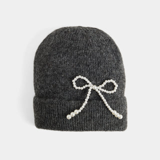 Pearl Bow Hat - Dark Grey