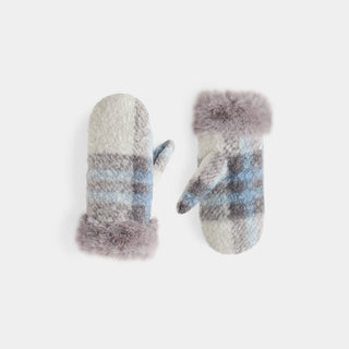 Fur Cuff Plaid Mitten - Light Grey