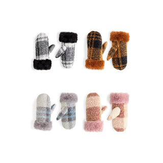Fur Cuff Plaid Mitten Assortment - Mixed