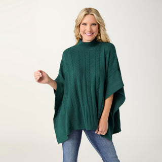 Heavenly-Luxe Cable Knit Mock Neck Poncho - Empress Teal