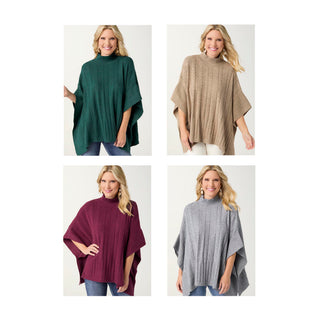 Heavenly-Luxe Braided Mock Neck Poncho Assortment Pack - Mixed