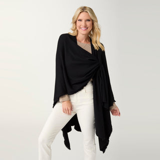 Heavenly-Luxe Pull Thru Wrap with Fringe - Black