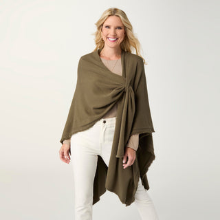 Heavenly-Luxe Pull Thru Wrap with Fringe - Olive