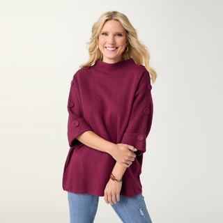 Heavenly-Luxe Elbow Sleeve Funnel Neck with Button Detail - Boysenberry