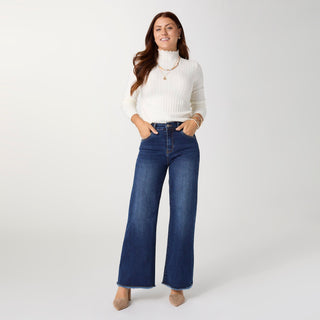 EverStretch Wide Leg with Fringe - Dark Denim