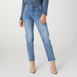 EverStretch Straight Ankle with Raw Bottom - Medium Denim