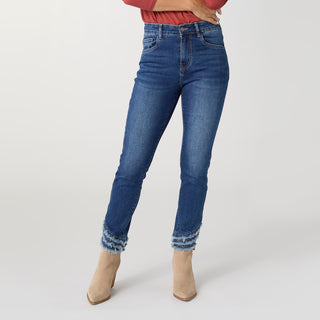 EverStretch Skinny Ankle with Fringe - Dark Denim