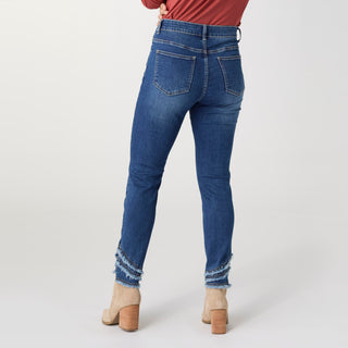 EverStretch Skinny Ankle with Fringe - Dark Denim