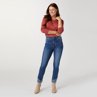 EverStretch Skinny Ankle with Fringe - Dark Denim