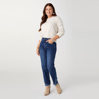 EverStretch Straight Ankle with Crossover Fringe - Dark Denim