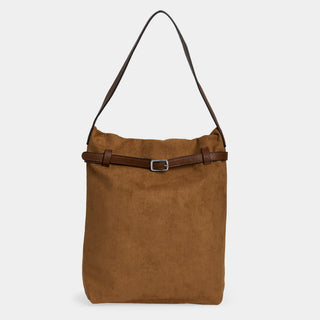 Faux Suede Bucket Bag - Cognac
