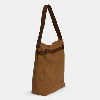 Faux Suede Bucket Bag - Cognac