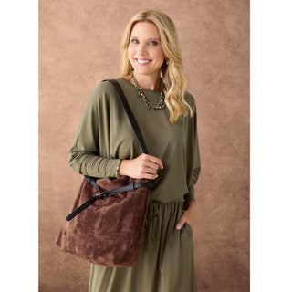 Faux Suede Bucket Bag - Cognac