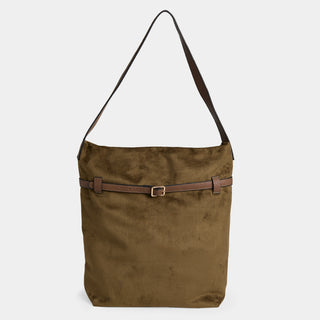 Faux Suede Bucket Bag - Olive