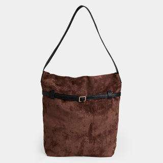 Faux Suede Bucket Bag - Chocolate